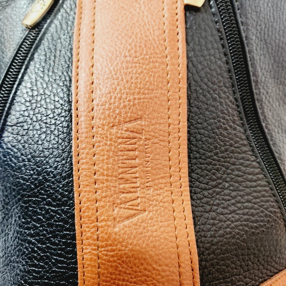 Authentic Valentina Handbag/Sling Backpack Color Black and Tan_3